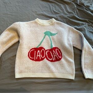 a new day Cream Sweater with Red Cherry Design
